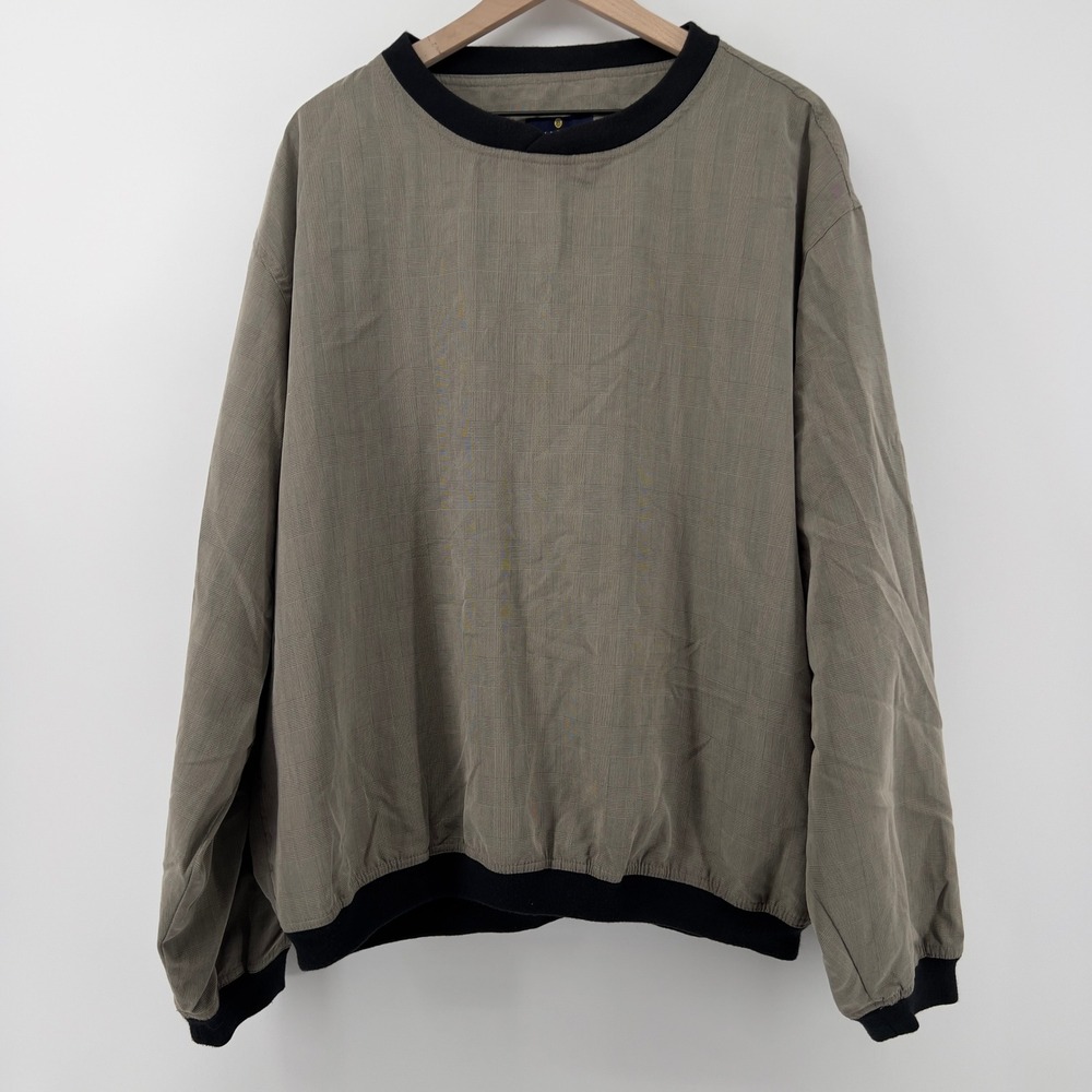 Vtg Bill Blass Long Sleeve‎ Pullover Windbreaker Plaid Lightweight Tan Men XXL